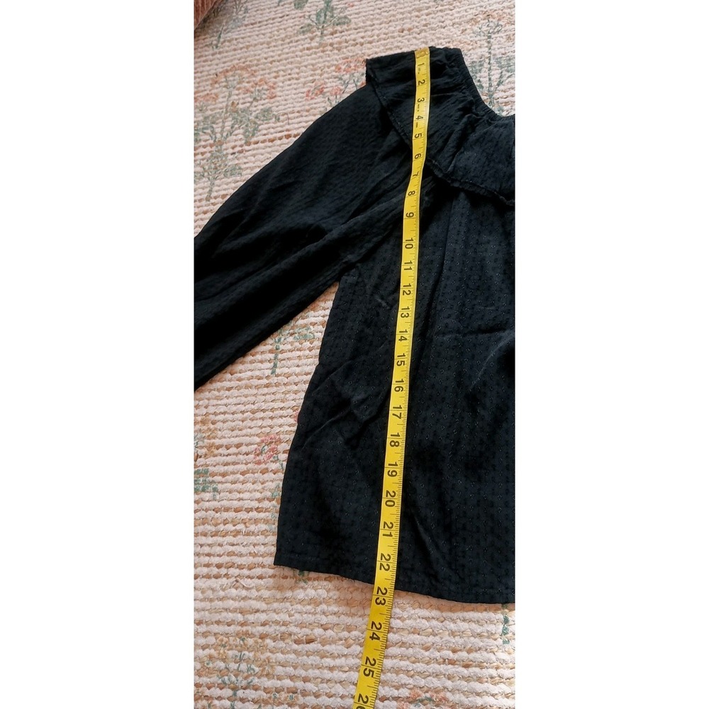Knox Rose Black Swiss Dot Ruffle Neck Blouse Balloon Sleeve Top M‎ Flowy - Picture 10 of 10